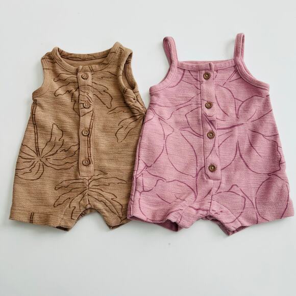 2x Carter’s floral outline print rompers onesie one piece brown pink baby - Picture 1 of 5